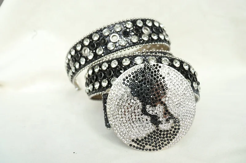 New Fashion Western Cowboy Bling Rhinestone Belt Simon Men Women PU Belt with Crystal Diamond Studded Buckle Belts Accessories