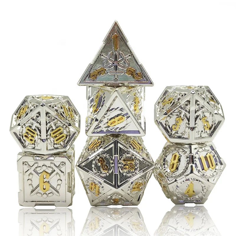 Wholesale OEM Multicolor Retro Double Sword DND Metal Dice Sets for Board Games