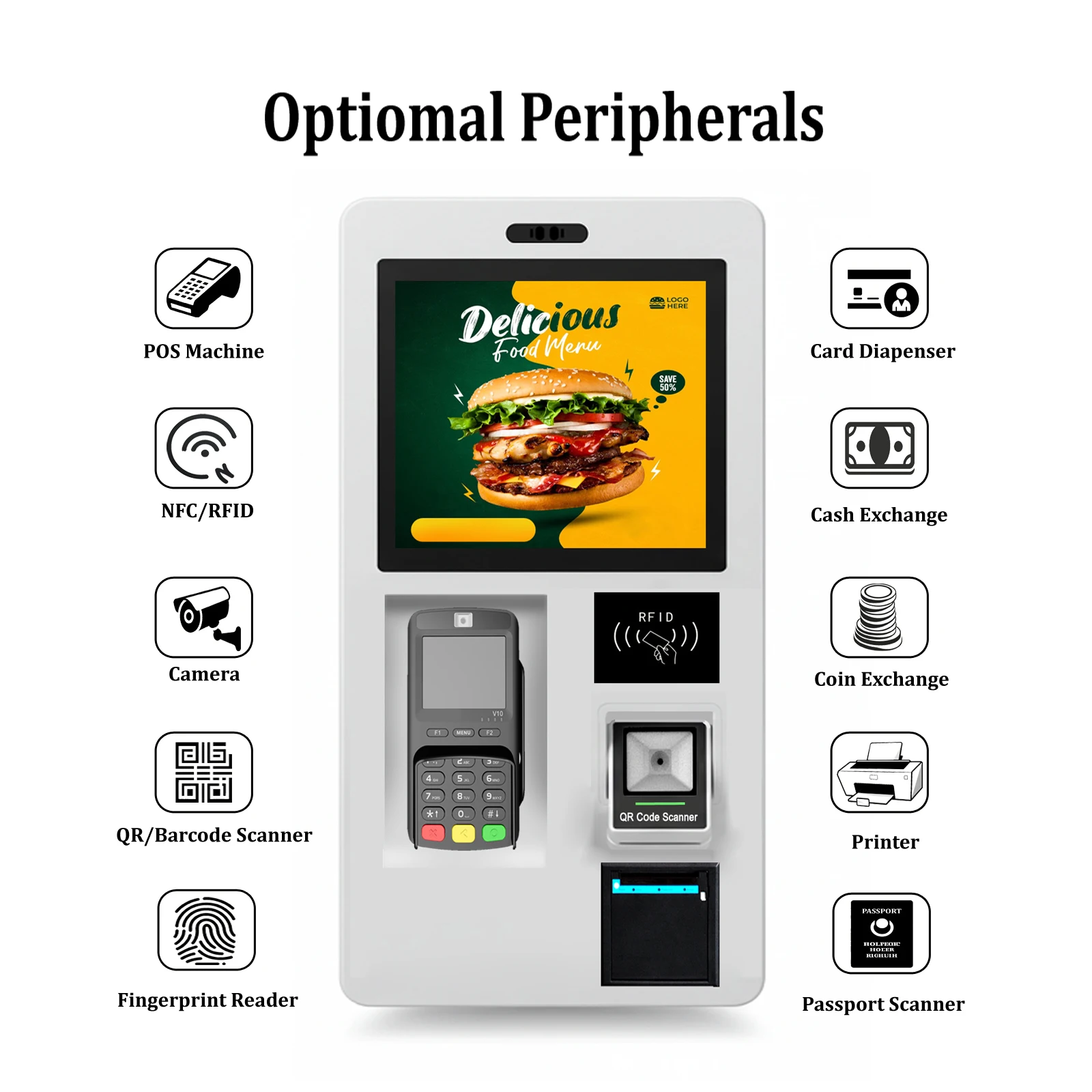 New Design Payment Kiosk Self Ordering Kiosk in Restaurant Equipment with Cash Pos Order Number Wall Mounted Information Kiosk