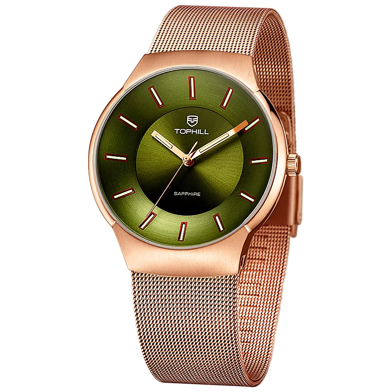 Tophill Custom Tritium Tracheal Nail Dial Luminous 316L Stainless Steel Milan Mesh Belt Sapphire Glass For Womens Quartz Watches