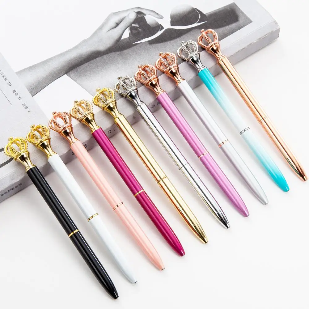 Metal Promotional Pen with Crown Ballpoint pen with Crystal High Quality Writing stationery Student supplies LOGO Pen
