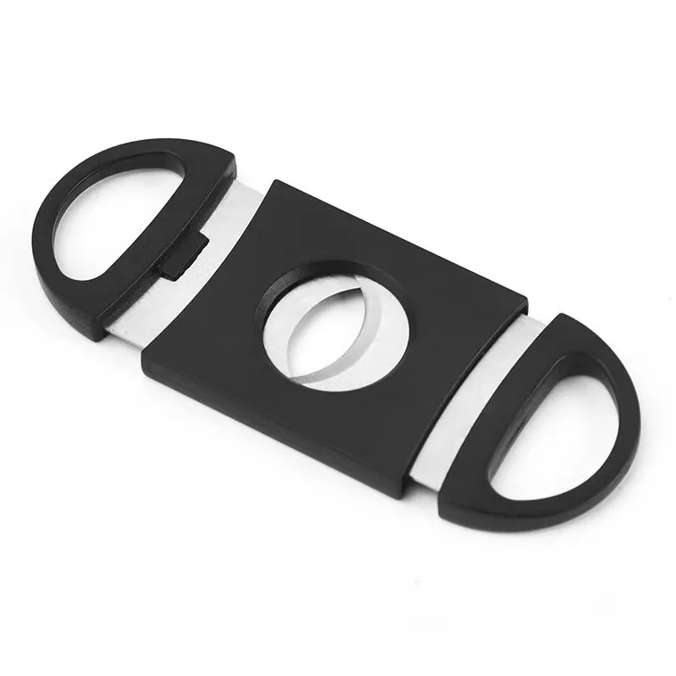 Custom logo high quality black plastic handle stainless steel double blade cigar cutter