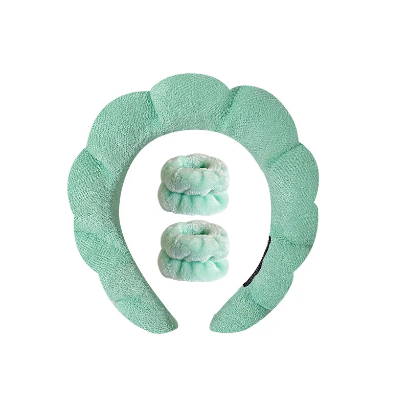 RTS Custom Makeup Sponge Headbands Non Slip Towel Fabric Hair Band For Skincare Accessories Puffy Headwear With Wristband