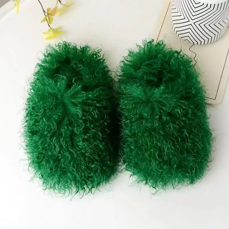 2023 Hot Selling New Arrivals Plush Slides Fuzzy Mongolian Sheepskin Ladies Fluffy Indoor Home Fashion Fur Slippers For Women