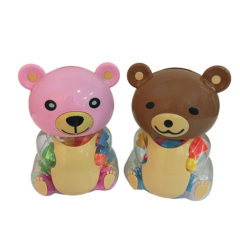 Jiefan2CM 45PCS Bear bottle large particle puzzle building blocks plastic bucket toy family piggy bank