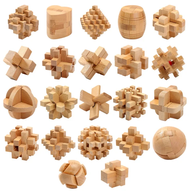 New Wooden Puzzle 3D Intelligent Brain Teaser Adult IQ puzzle Building block Luban lock Educational Toys For Kids