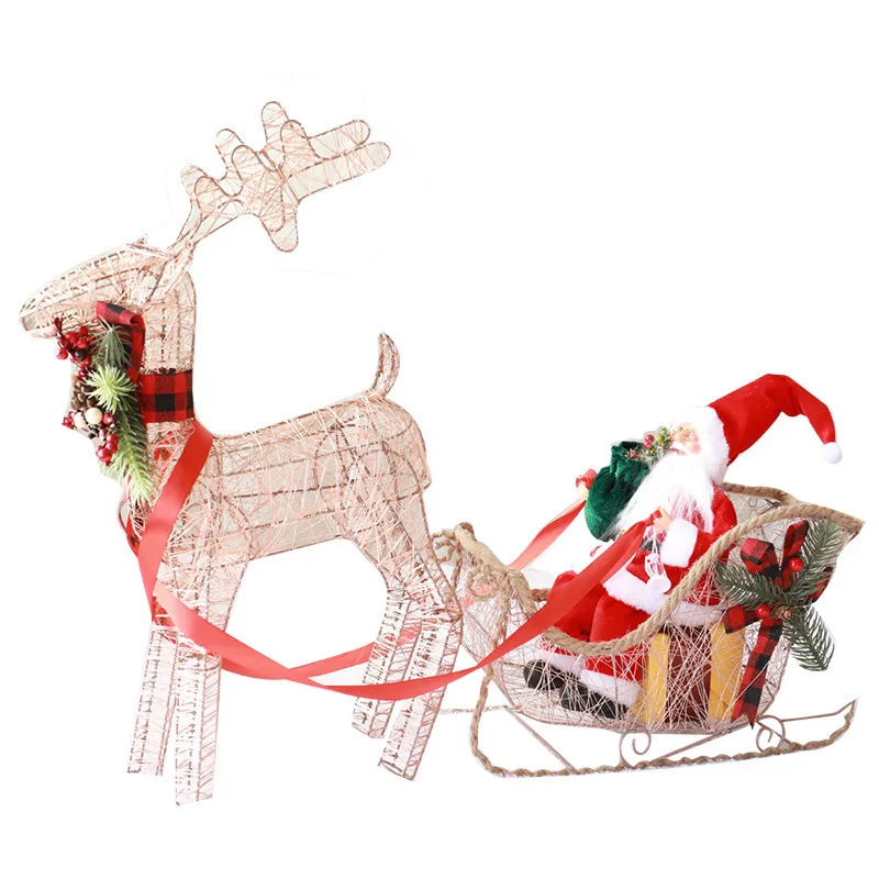 Christmas Lighted Outdoor Shopping Mall Window Decorations Standing 3D LED Sleigh Deer Lights Ornament For Christmas Decorations