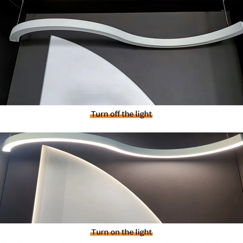 2022 New Modern Restaurant Indoor Kitchen Linear Curve Aluminum Gold LED Chandelier Pendant Hanging Light