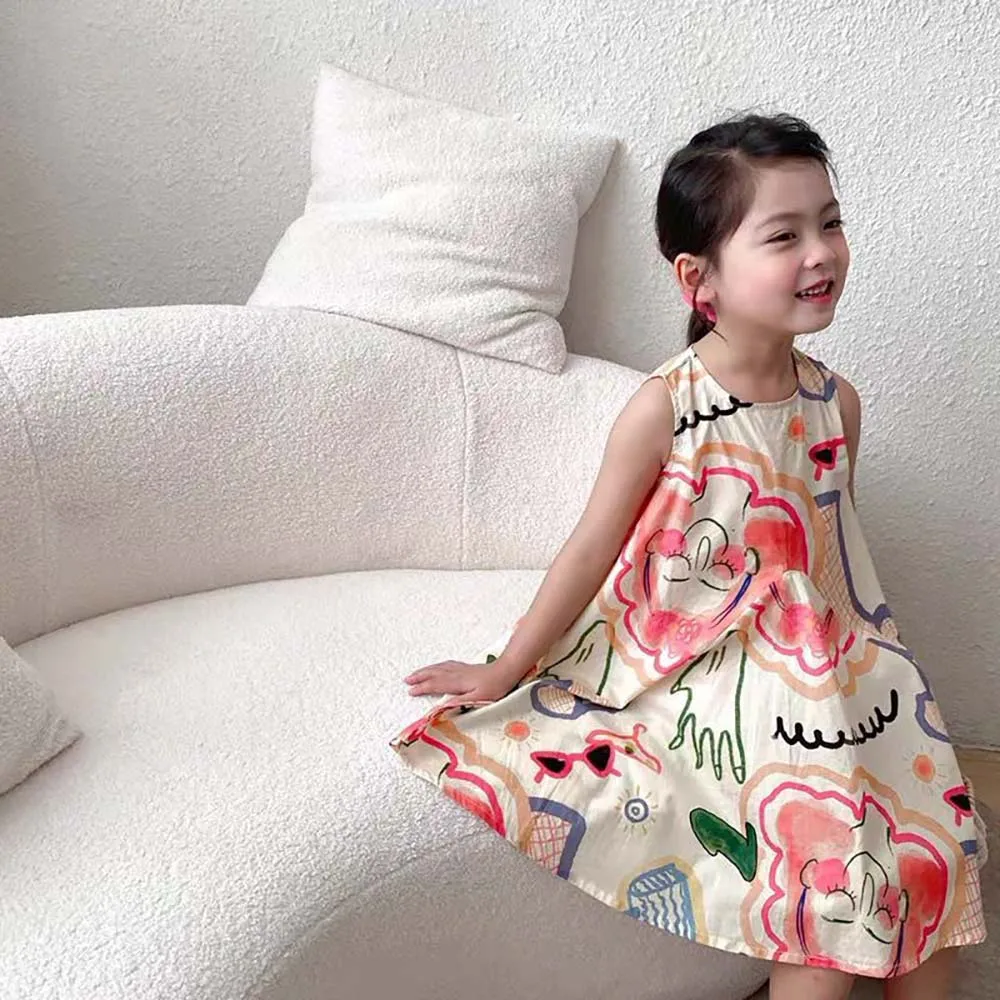 Bear Leader 2022 New Floral Summer Baby Girl Dresses Korean Sleeveless Cotton Infant Princess Dress Graffiti Sundress