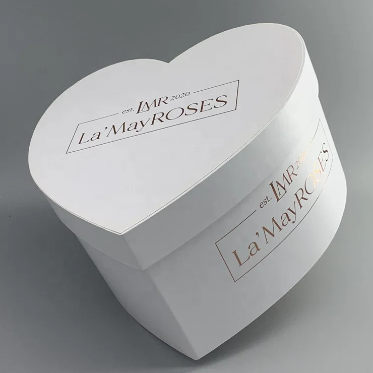 custom heart shape velvet flower gift boxes with rose gold stamping logo