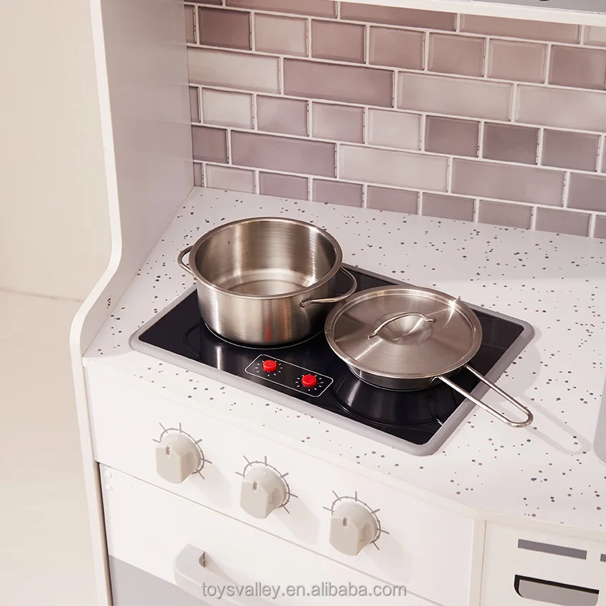 New Kids Role Play Wooden Toys Vintage Kitchen with Cookware Accessories Play Set for Toddlers