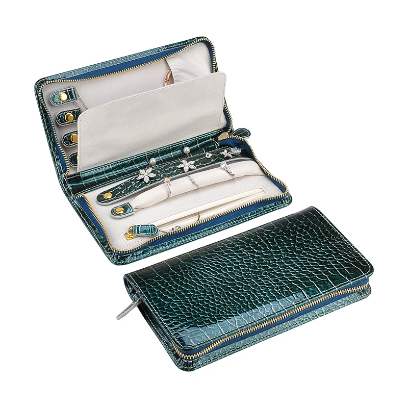 Wholesale fabric foldable velvet jewellery pouch case suede travel gift zipper leather jewelry organizer roll