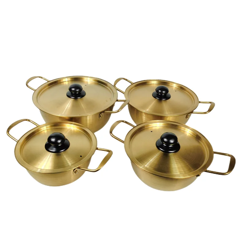 Professional Exporters Golden Stainless Steel Cookware Seafood Noodles Korean Ramen Soup Stock Pot With Lid