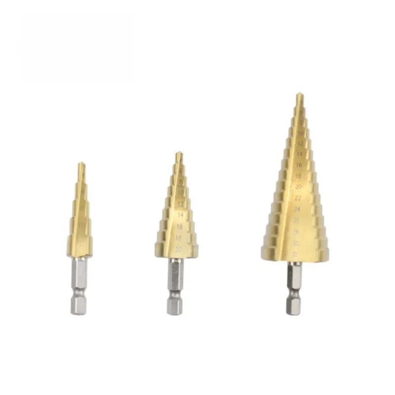 HENGLAI 4-12mm 4-20mm 4-32mm HSS Straight Groove Step Drill Bit Titanium Coated Wood Metal Hole Cutter Core Drilling Tools Set