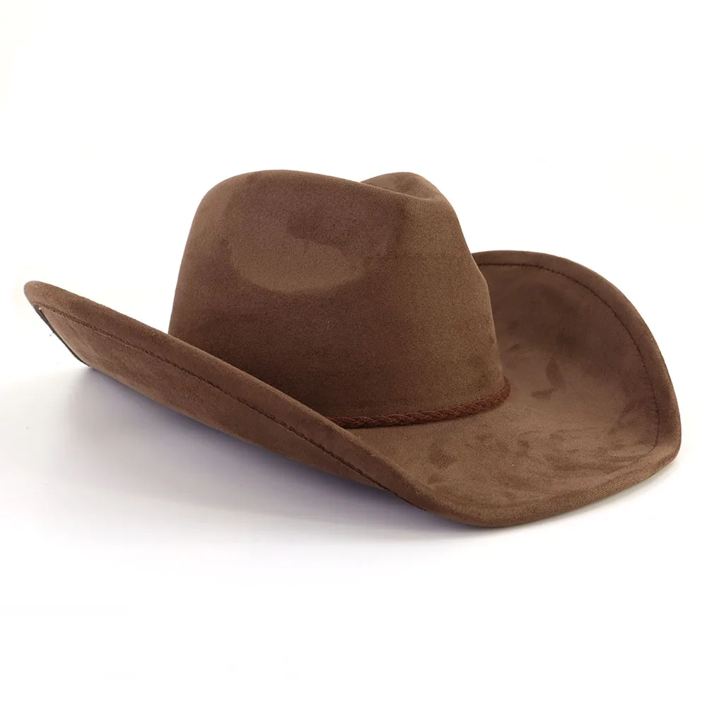 Suede cowboy hats for women colorful water drop roll up brim fedora hats unisex tissue rope band hat