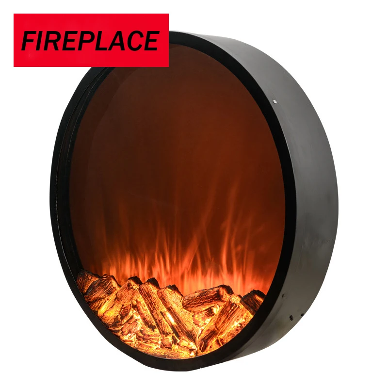 Box LED Bulb Wooden Manufacturers Core Simulation Embedded LED Electronic Fireplace Decorative Round Electric Fireplace Indoor