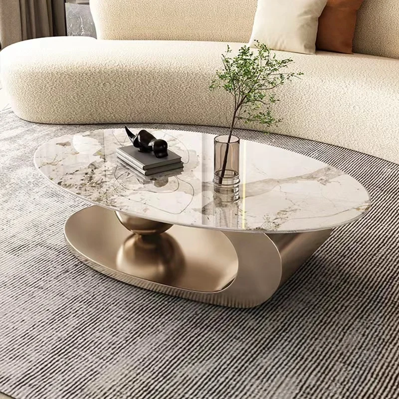 Modern Luxury Marble Coffee Table Creative Interior Decoration Coffee Table Set Center Table Sintered Rock Top Stainless Steel