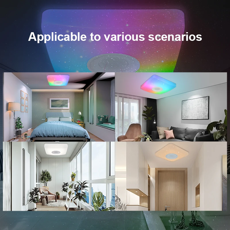Music Bluetooth Speaker Tuya Smart Indoor Square Slim Remote Control Dimmable Flush Mount Modern Light Fixture Led Ceiling Light