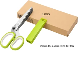5 Blade Herb Scissor Vegetable Kitchen Shears Stainless Steel MultiFunction Home Kitchen Herb Scissors With Cover