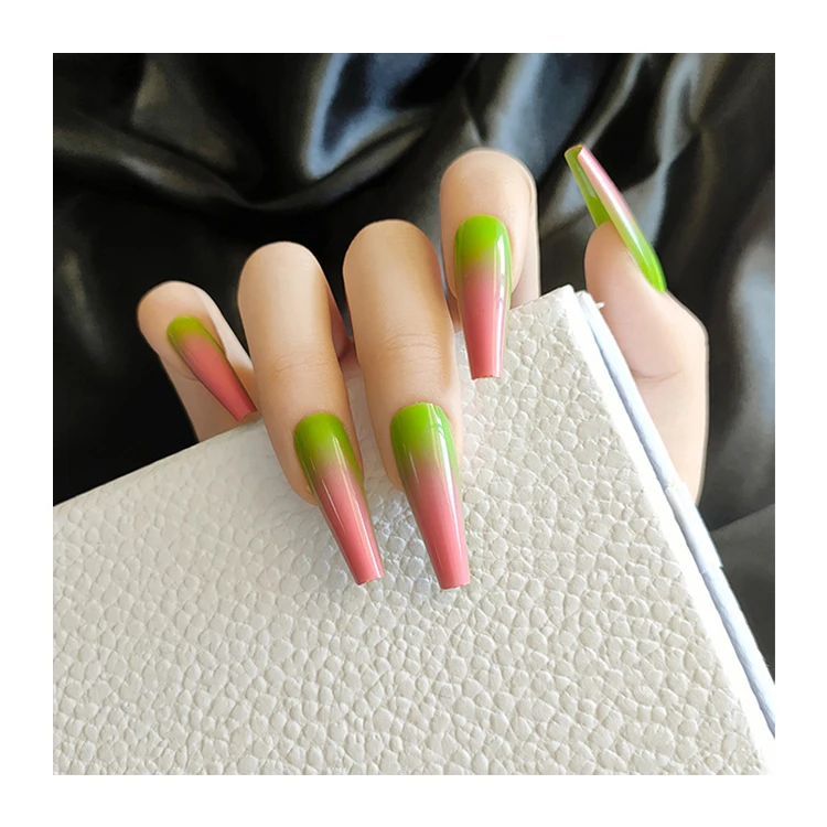 Low Price Coffin Long Glossy Gradient Colors Ballet Pre-designed Reusable Press On Salon False Nails