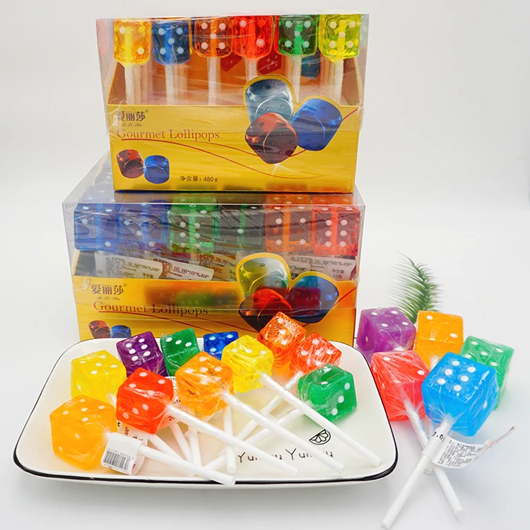 
24pcs Korea not zhongshan baishangjia brand cubeshaped 20g 33g lollipop dice hard fruity candy factory sale 