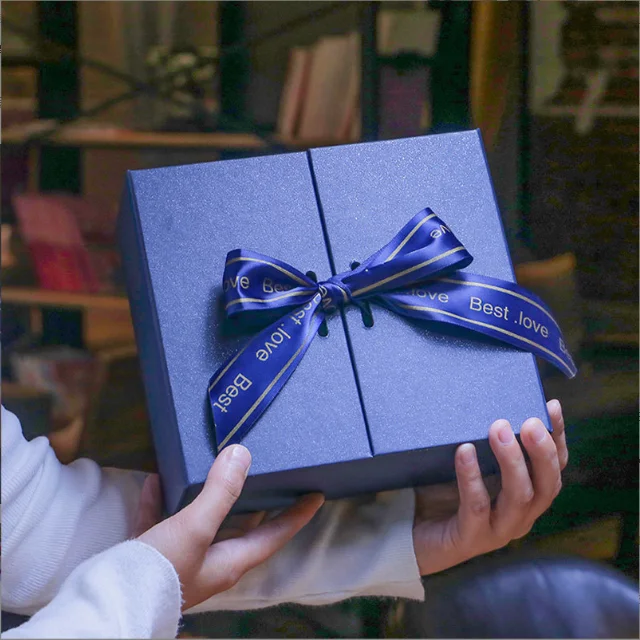 wholesale custom wedding jewelry mug valentines day paper packaging box wallet double opening gift box with ribbon