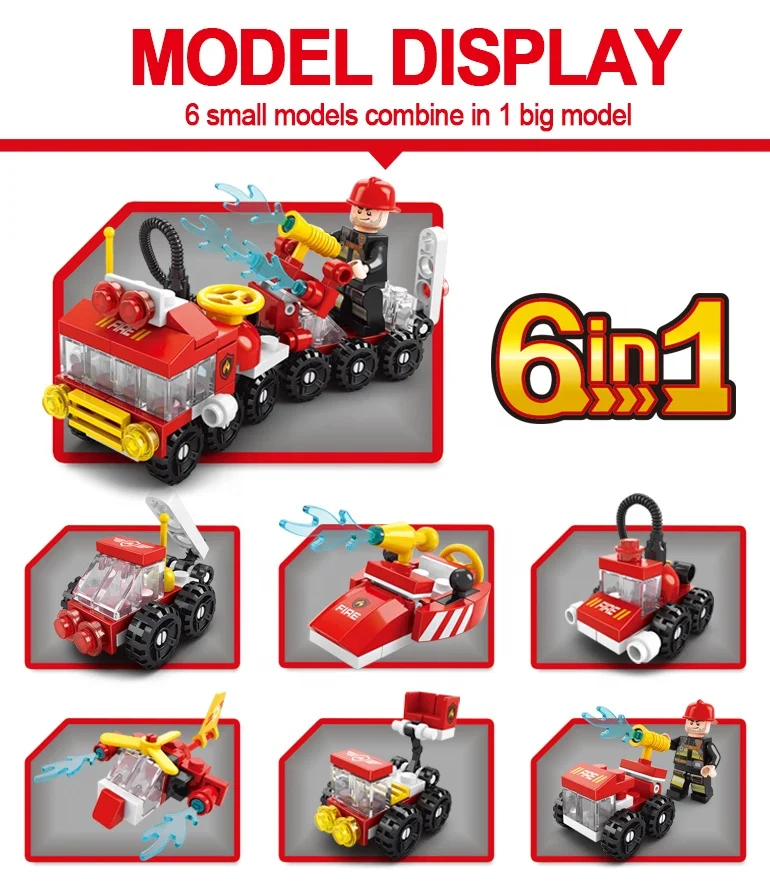 Promotion Gift Bagged City Series 6 in 1 Fire Fighting Truck Kids Educational Building Block Toys