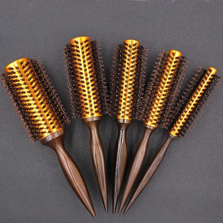 
Wooden Aluminum Tube Round Boar Bristle Ionic Hair Brush Wood Rolling Style Hairbrush Wholesale Custom Logo 