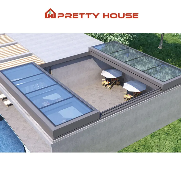 Двойное закаленное стекло, выдвижная система Skylight для алюминиевых световых люков, раздвижные стеклянные окна на крыше