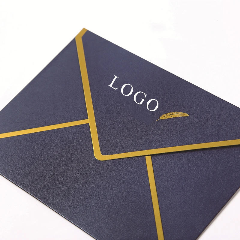Custom black cardboard recycled envelope hotel key card envelopes with golden foil logo letter premium envelope paper kraft