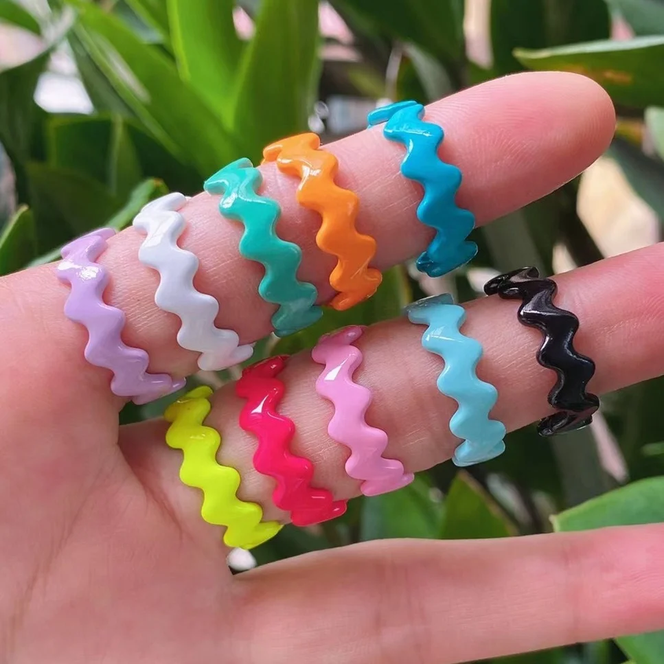 Fashion Chunky Summer Resizable Finger Ring Wholesale Latest Design Enamel Carved Heart Charm Girls Women Female Jewelry Rings