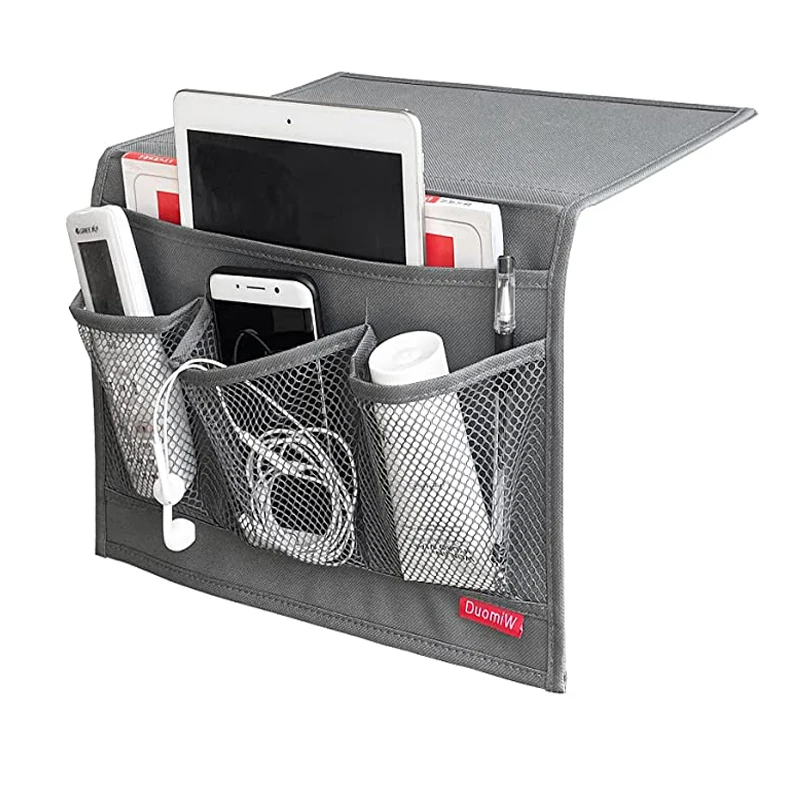 Folding 6 pockets Grey Polyester Fabric Space Saver sofa arm tray