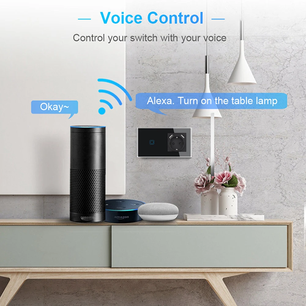Умный сенсорный настенный выключатель света работает с Alexa Google Home Интеллектуальный переключатель Wi-Fi usb-зарядное устройство по стандартам ЕС розетка на возраст 1 2 3