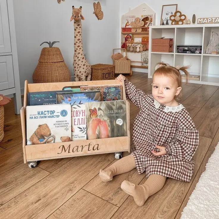 Montessori Kids Bookshelf Wood Furniture for Playroom Bed Farmhouse Application Gift for Toddlers