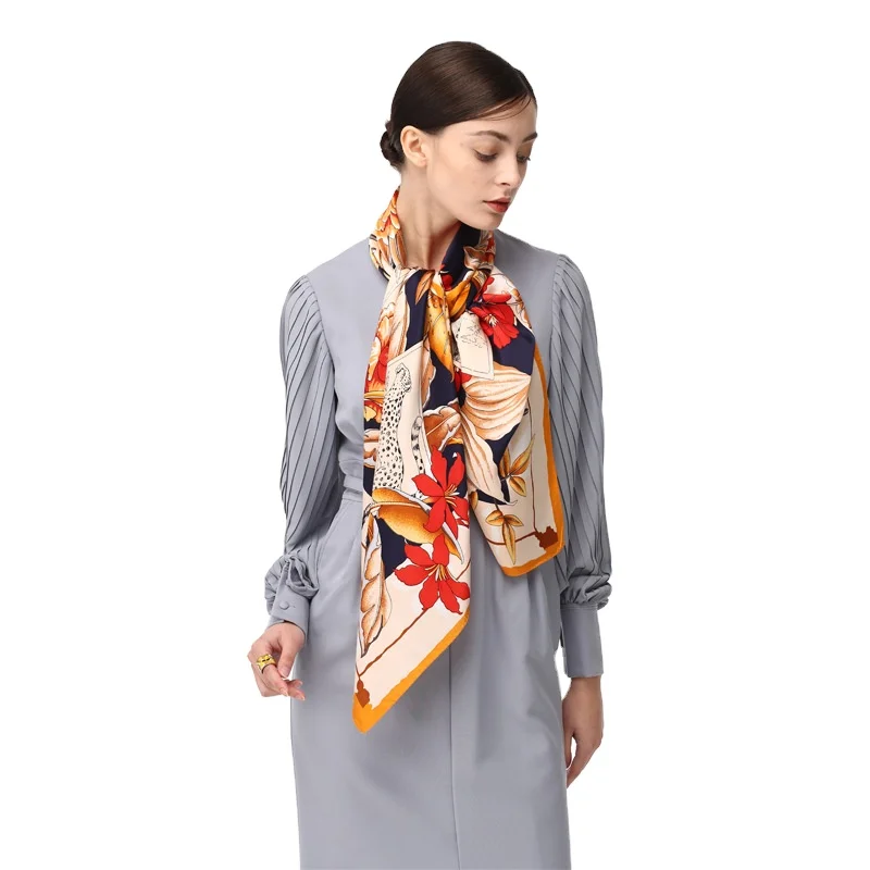 Экономичный дизайн на заказ, 100% Шелковый атласный шарф с принтом от известных брендов из 100% шелка