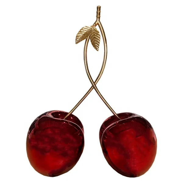 Hot Sale Garden Fiberglass Fruit Metal large Cherry Electroplate Fiberglass Cherry Statue For Home Office Hotel Club Decoration