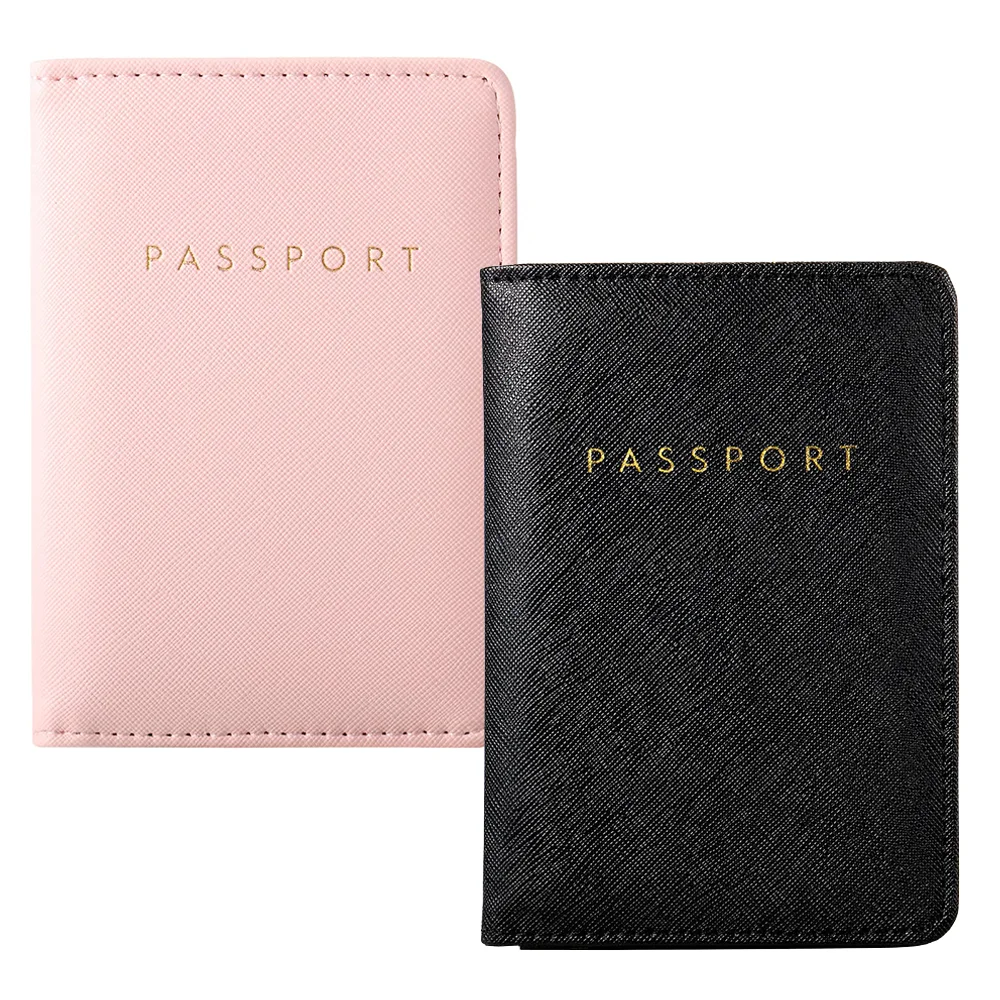2 Pieces Bridal Passport Covers Holder Travel Wallet Passport Case Pink + Black