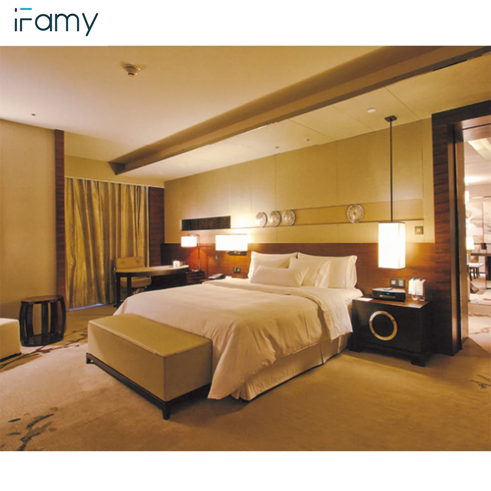 
New Project Solid Wood cheap bed hotel bedroom set for 5 Stars Hotel 