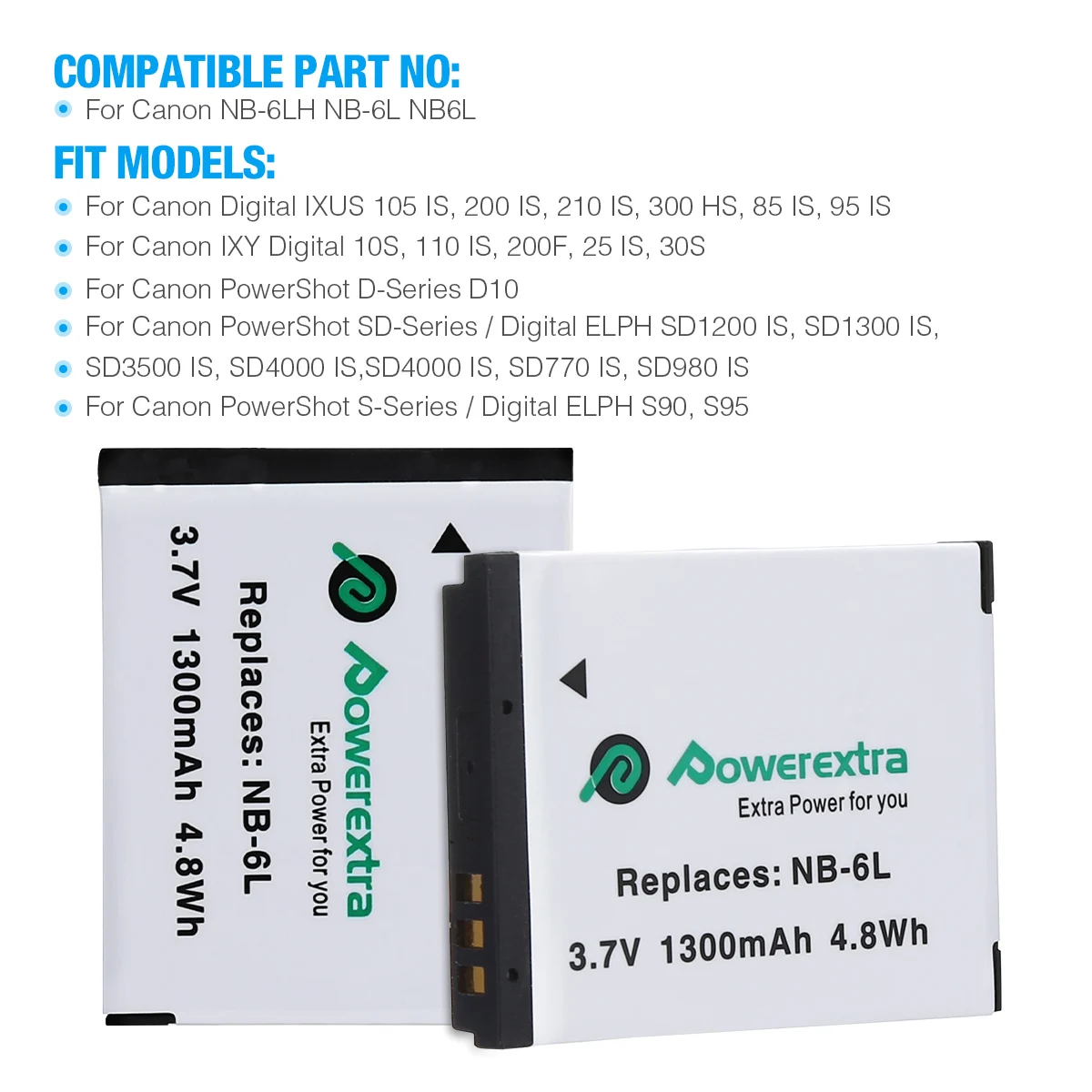  Powerextra литий-ионная аккумуляторная батарея NB-6LH NB-6L NB6L 3 7 v 1300 мА/ч