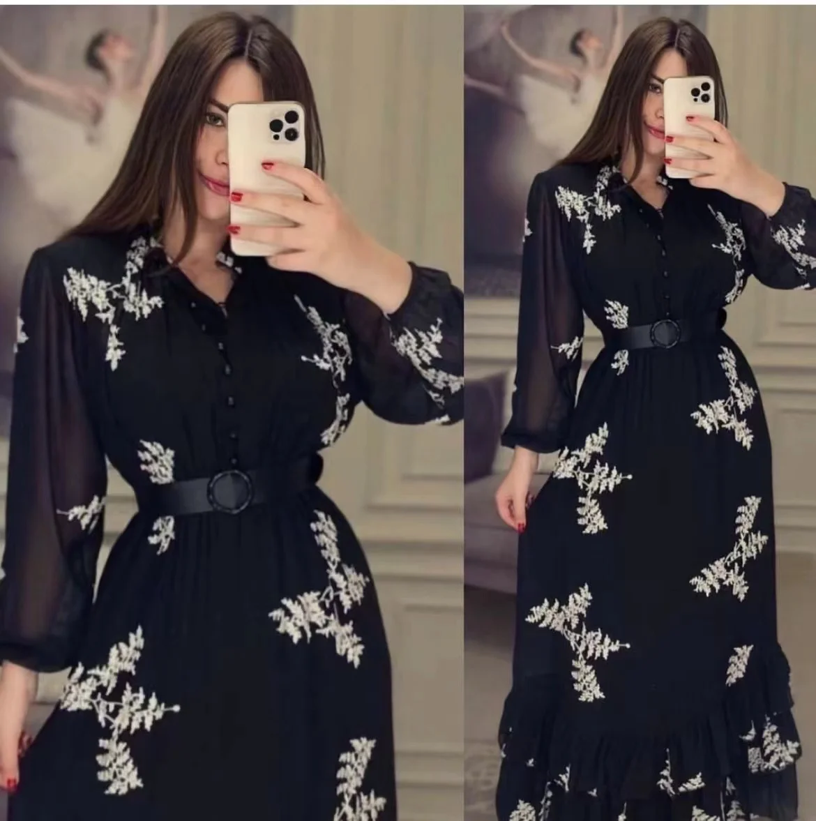 Spring Dress Popular Customized Career Dresses Muslim Women Dress Abaya Islamic Clothing Embroidery