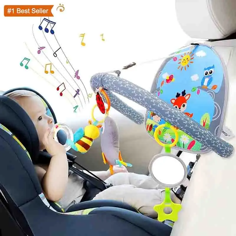 Jumon Baby Car Seat Toys Mirror Infant Activity Center for Car Seat Crib Stroller Rear Facing Car Seat Toy Hanging Toys for Baby