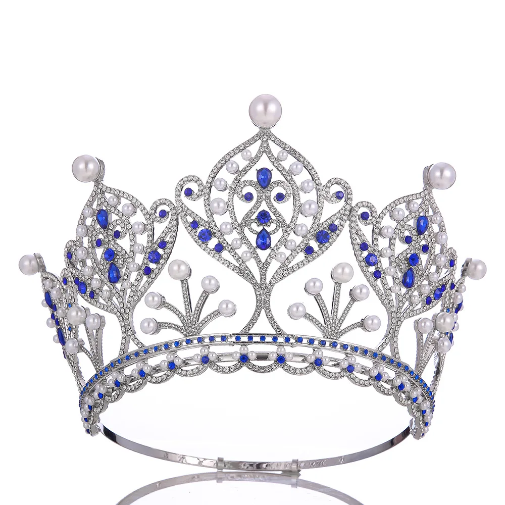 Luxury Queen Tiara Large Adjustable Alloy Crown for Girls Full round Fashionable Hair Accessory Wedding Pageant Party Festivals
