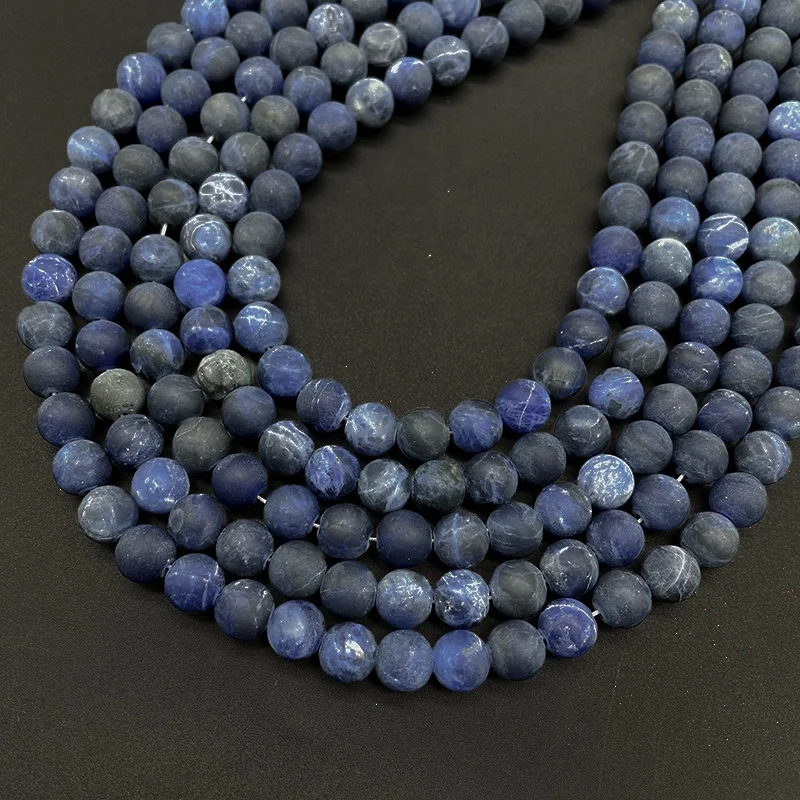 Wholesale Natural Round Matte Frosted Sodalite Loose Gemstone Beads For Jewelry Making DIY Bracelet Necklace