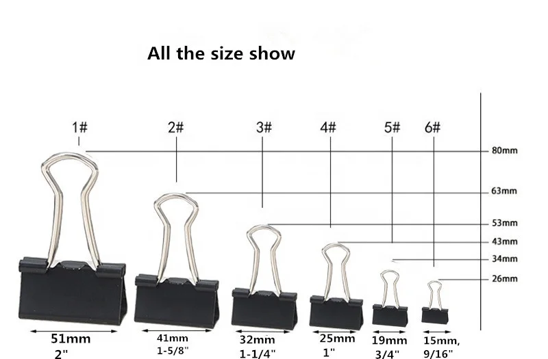 1 Inch size metal binder paper clips high quality 25mm black color binder clips 12pcs in paper box fold back clips