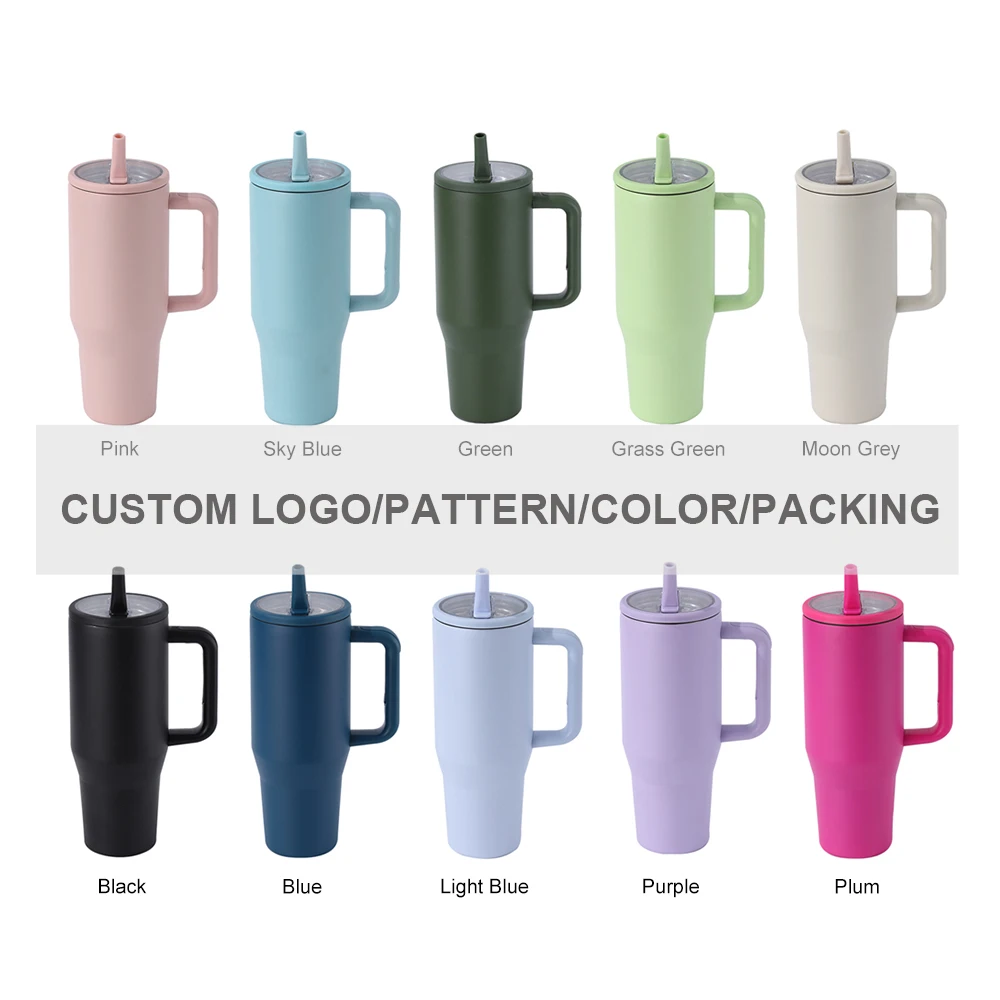 Custom Logo 40 oz Tumbler Cup Insulated Tumbler 40oz Stainless Steel Travel Mug with Handle and Flip Straw