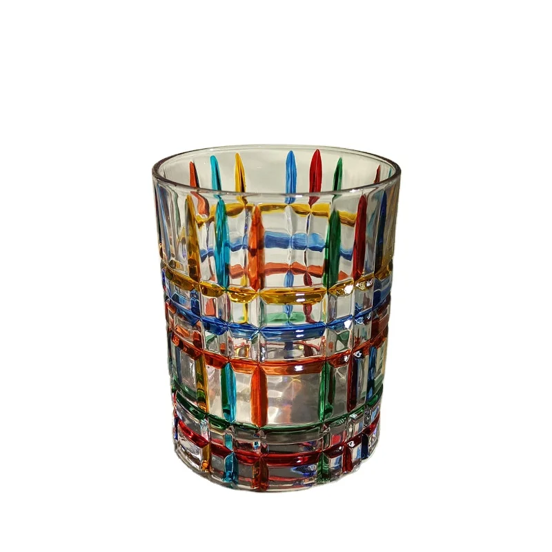 ZC Murano Italy hand painted crystal bottles colorful lines woven glacier  whiskey glass