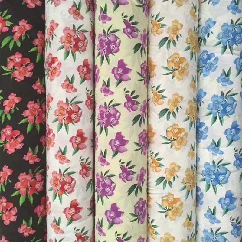 Wholesale High Quality 100%polyester Fabric Roll Popular Floral Silk Screen Prints Satin Crepe 4-Way-Stret Fabric For Garment