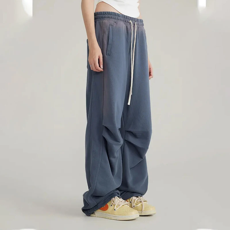Vintage Sweatpants High quality french terry  unisex parachute pants stacked acid wash sweatpants