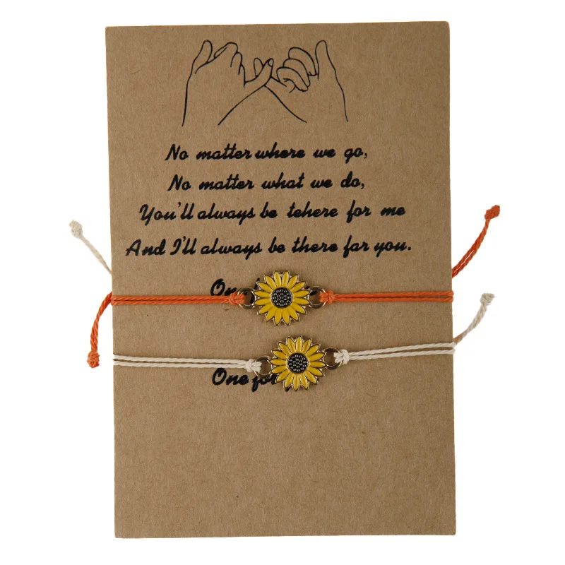 Handmade set of 2 bracelet with card Sunflower Charm daisy flower bracelet