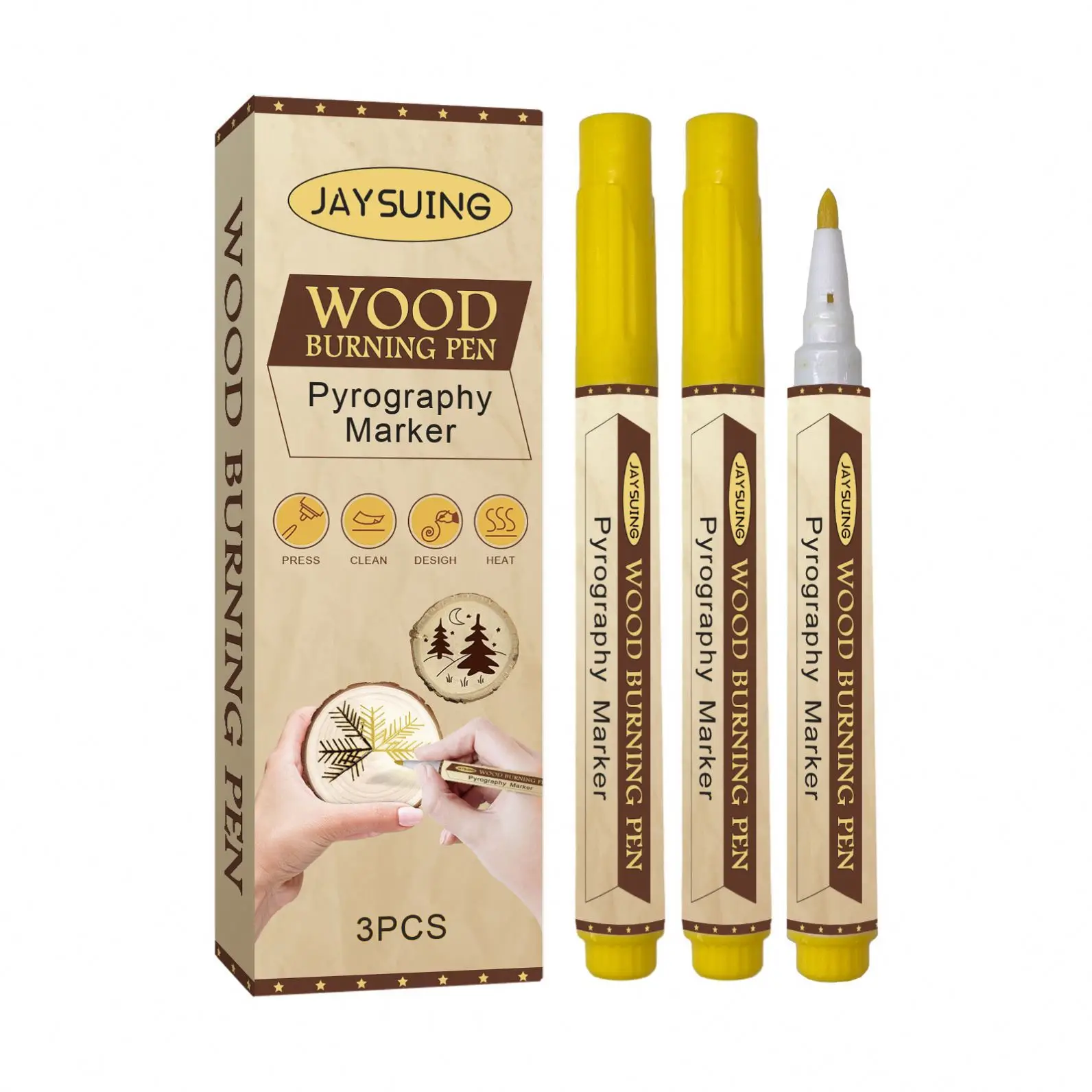 Jaysuing Wholesale OEM 3 Pcs Pack  Non-Toxic DIY Wood Burning Pen Lasting Wood Painting Pyrography Marker Wood Signs Pencil